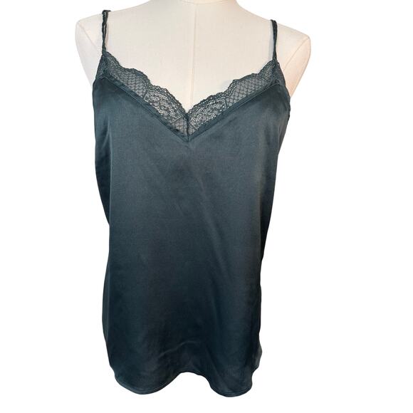 Abercrombie & Fitch Satin Lace Cami Tank Top Size Small Dark Green - Picture 1 of 4